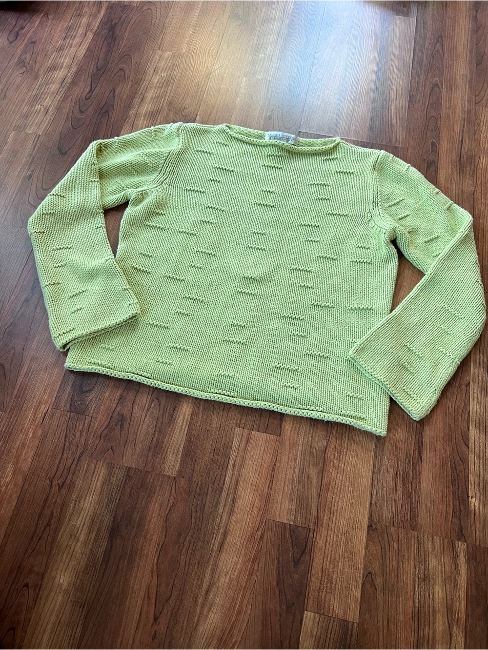 Vintage Green 100% Cotton Textured Knit Sweater M Valerie Stevens